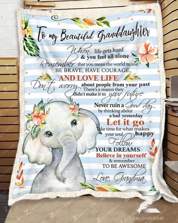 Custom  – For Granddaughter From Grandma – Elephant – Remember To Be Awesome Blanket