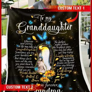 Custom  – For Granddaughter From Grandma – Penguin – I Will Always Be There For You – Heart Blanket