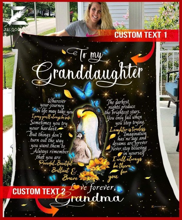 Custom  – For Granddaughter From Grandma – Penguin – I Will Always Be There For You – Heart Blanket