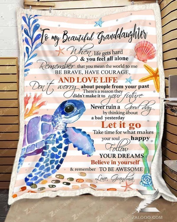 Custom  – For Granddaughter From Grandma – Turtle – Remember To Be Awesome Blanket