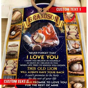 Custom  – For Grandson From Grandma – Baseball – This Old Lion Will Always Have Your Back Blanket