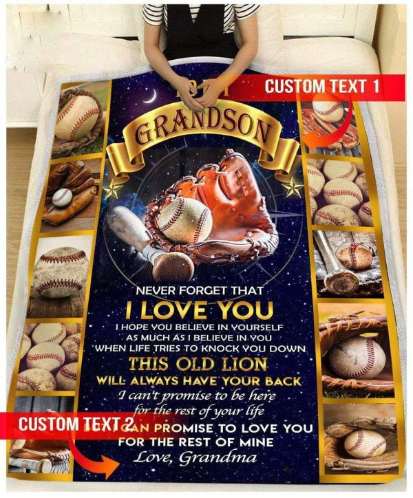 Custom  – For Grandson From Grandma – Baseball – This Old Lion Will Always Have Your Back Blanket