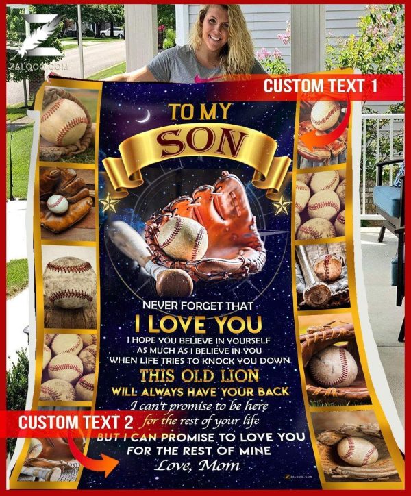 Custom  – For Son From Mom – Baseball – This Old Lion Will Always Have Your Back Blanket