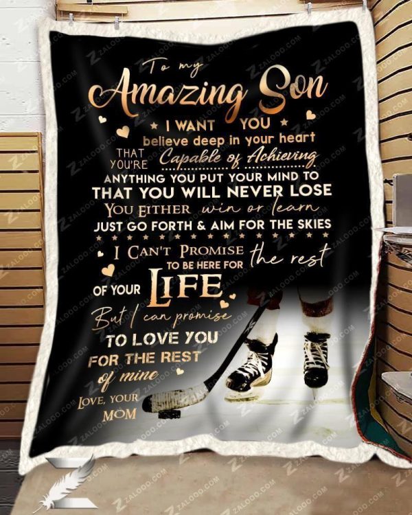 Custom  – For Son From Mom – Hockey – You Will Never Lose Blanket