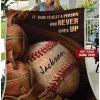 Customized Name  Gift For Baseball Lovers Never Give Up Blanket