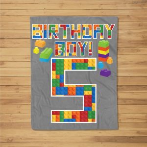 Cute 5Th Birthday Gift 5 Years Old Block Building Boys Kids Fleece Blanket