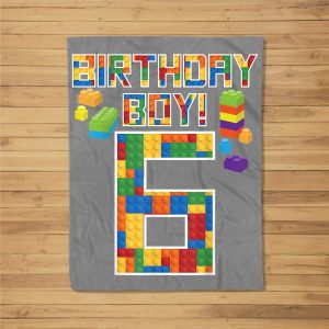 Cute 6Th Birthday Gift 6 Years Old Block Building Boys Kids Fleece Blanket