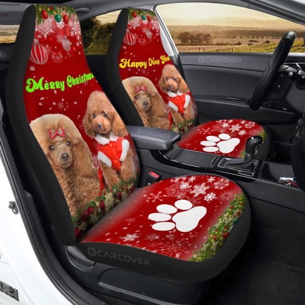 Cute Couple Poodles Car Seat Covers Custom Animal Car Accessories Christmas