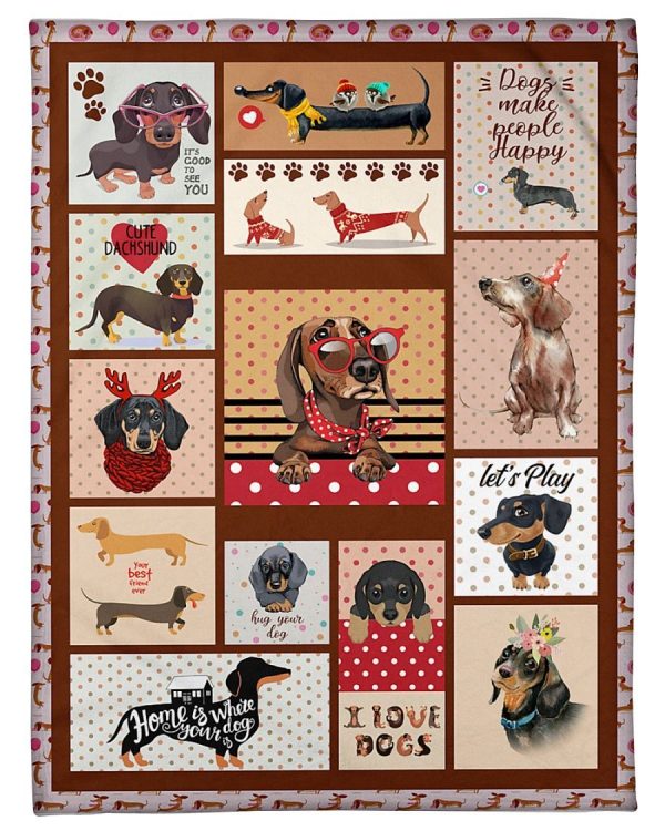 Cute Happy Dachshund Velveteen Blanket