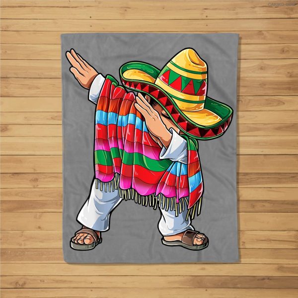 Dabbing Mexican Poncho Cinco De Mayo Men Sombrero Funny Dab Fleece Blanket