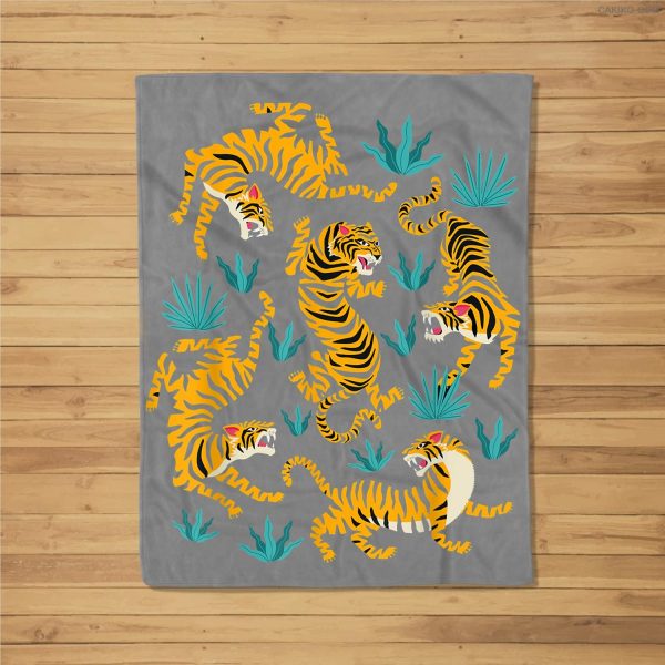 Dancing Tiger Cartoon Graphic Fleece Blanket