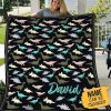 David Cartoon Dino Custom Text Name Printed Blanket