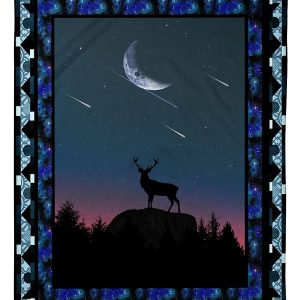 Deer In The Mountain And Moon Blanket