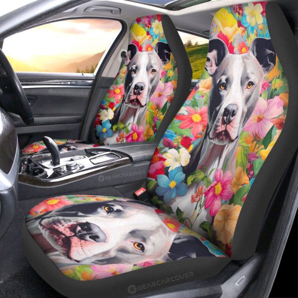 Dog Pitbull Floral Car Seat Covers Custom Car Accessories