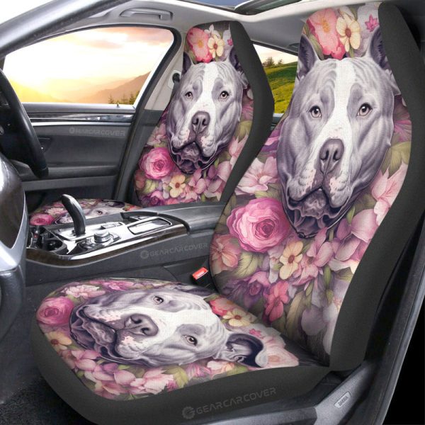 Dog Pitbull Floral Car Seat Covers Custom Car Accessories