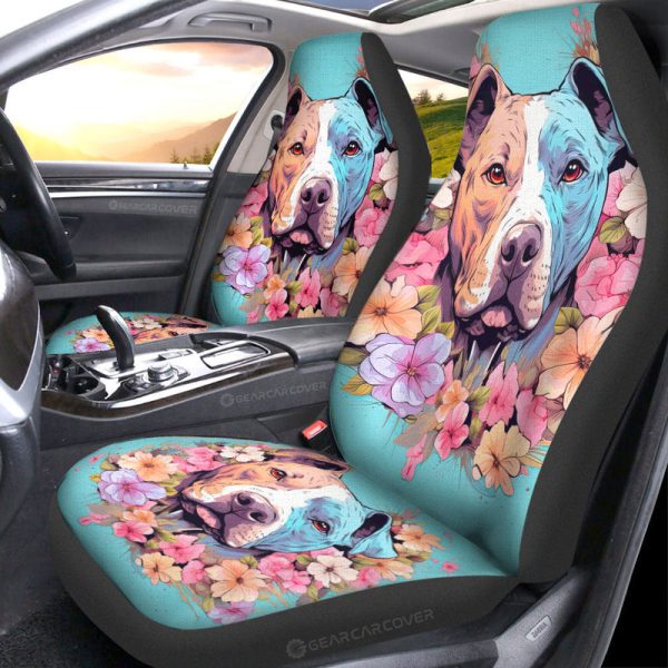 Dog Pitbull Floral Car Seat Covers Custom Car Accessories