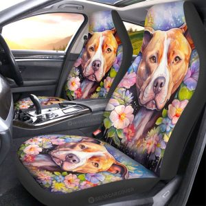 Dog Pitbull Floral Car Seat Covers Custom Car Accessories