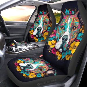 Dog Pitbull Floral Car Seat Covers Custom Car Accessories