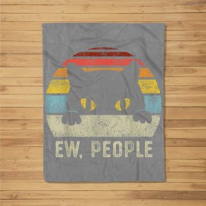 Ew People Retro Cat Funny Vintage Anti Social Introvert Fleece Blanket