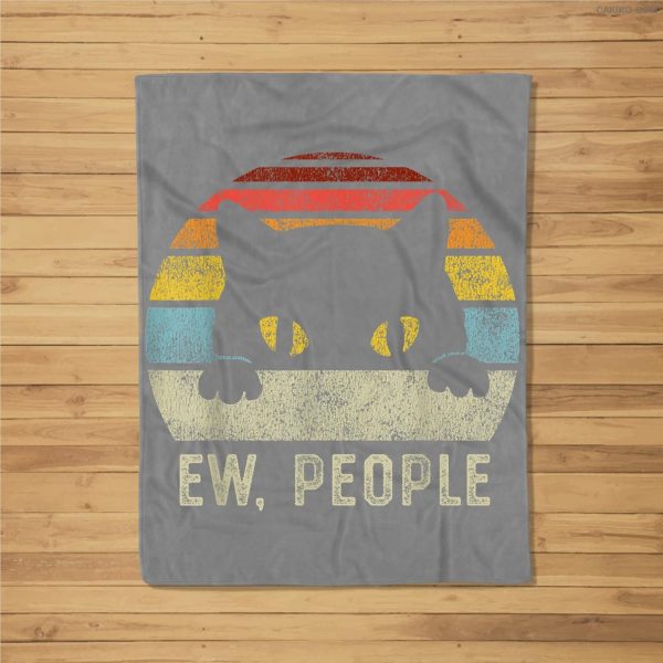 Ew People Retro Cat Funny Vintage Anti Social Introvert Fleece Blanket