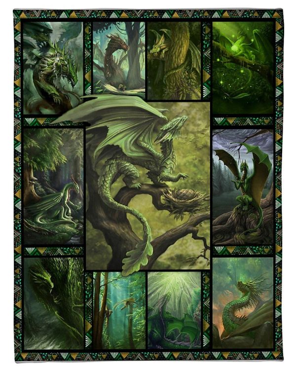 Fantasy Dragon Green In The Forest Blanket