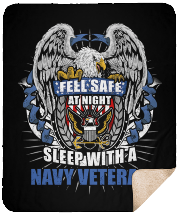 Feel Safe At Night Sleep With A Navy Veteran Sherpa Blanket – 50×60