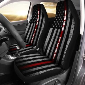 Firefighter Car Seat Cover Custom Name Thin Red Line Flag Car Accessories