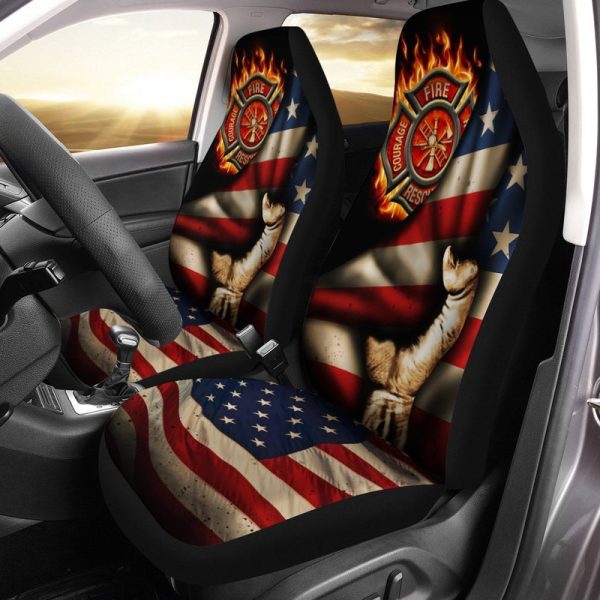 Firefighter Car Seat Covers Custom American Flag Cool Car Accessories Gift Idea