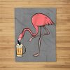 Flamingo Drinking Beer – Funny Pink Flamingo Fleece Blanket