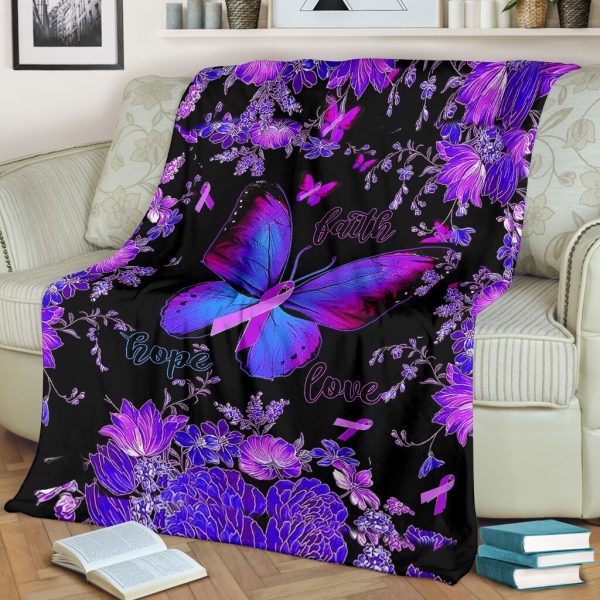 Flower And Butterfly Breast Cancer Faith Hope Love Sherpa Fleece Blanket Great Customized Blanket Gifts For Birthday Christmas Thanksgiving Anniversary