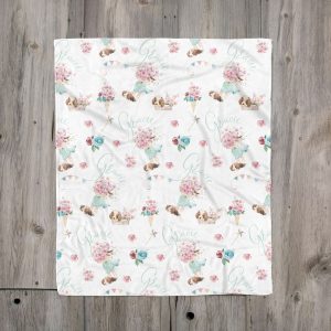 Flowers And Puppy Grace Custom Text Name Blanket