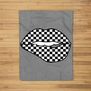 Funny Checkered Black White Lip Gift Cute Checkerboard Women Fleece Blanket