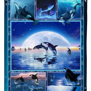 Funny Dolphin And Moon Blanket