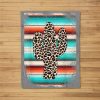 Funny Leopard Cactus Serape Cactus Print Turquoise Fleece Blanket