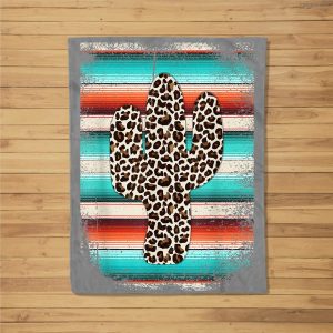 Funny Leopard Cactus Serape Cactus Print Turquoise Fleece Blanket