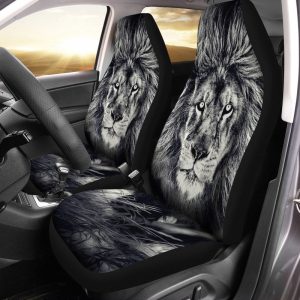 Gift For Dad Coolest Gray Lion Car Seat Covers Custom Gift Idea For Dad