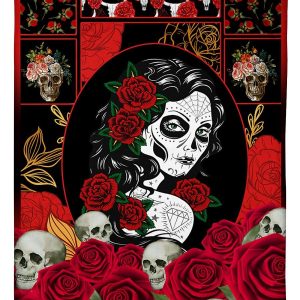 Girl Skull Red Rose Blanket