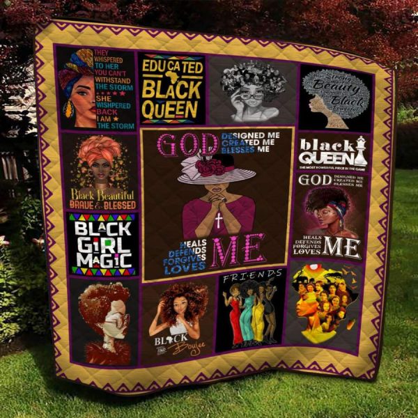 God Designed Created Blesses Me Black Queen Magic Quilt Blanket Christmas Gift Ideas