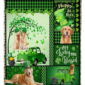 Golden Retriever Happy St Patrick Blanket