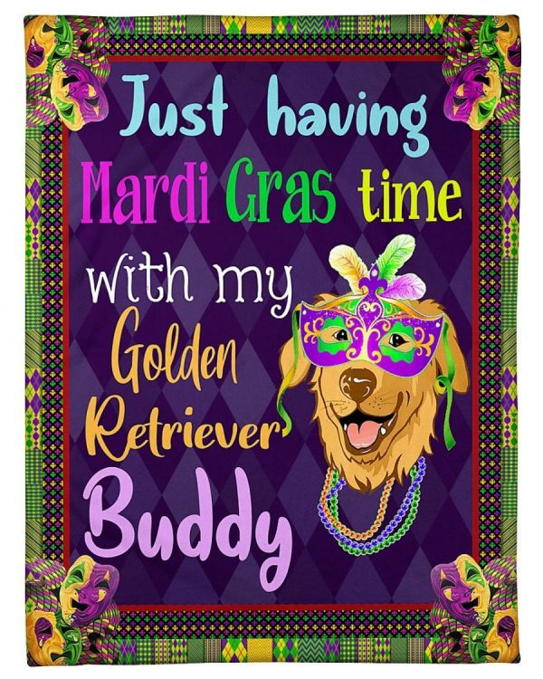 Golden Retriever Having Mardi Gras Blanket