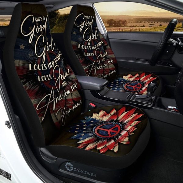 Good Girl Love Her Jesus Car Seat Covers Custom Name US Flag Car Accessories