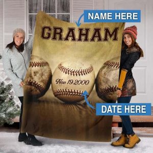 Graham Baseball Custom Text Name Printed Blanket