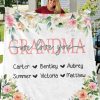 Grandma Gift Pink White Floral Custom Text Name Blanket