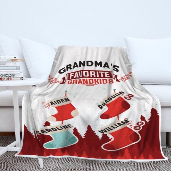 GrandmaS Favorite Grandkids Stocking Custom Text Name Blanket