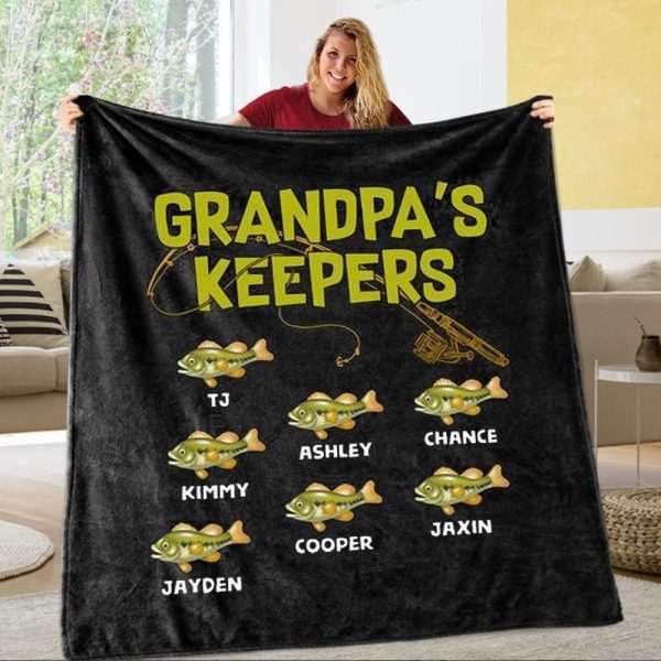 Grandpa’s Keepers Father’s Day Custom Text Name Printed Blanket