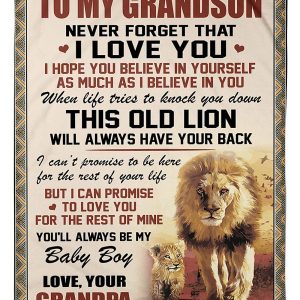 Grandson  – Grandpa To My Grandson When Life Tries To Knock You Down This Old Lion Will Always Have Your Back I Can Promise To Love You For The Rest Of My Life Blanket