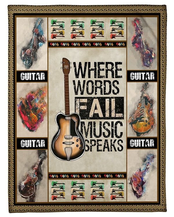 Guitar Where Words Fail Music Speaks Blanket