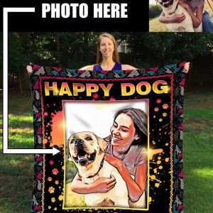 Happy Dog Happy Life Custom Image Photo Printed Blanket