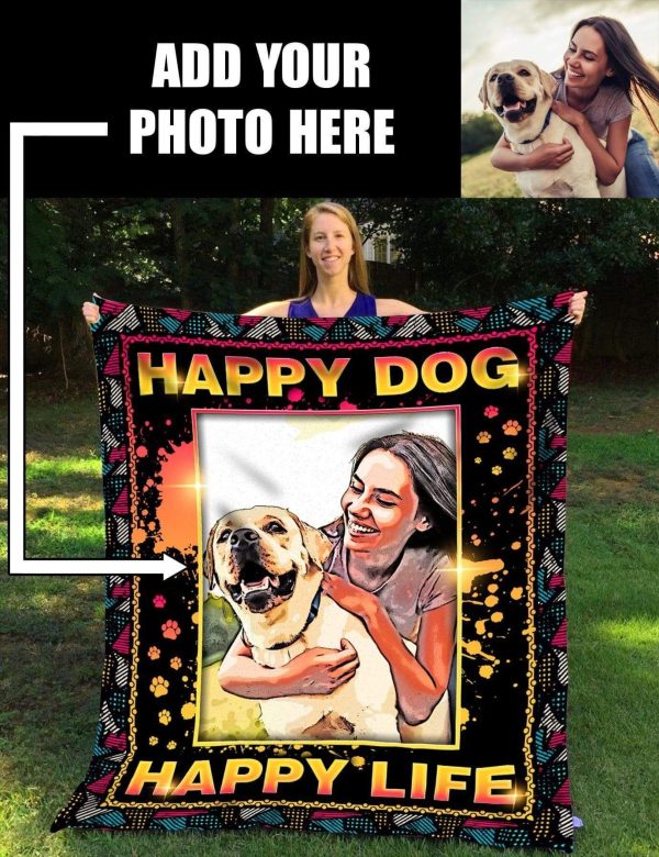 Happy Dog Happy Life Custom Image Photo Printed Blanket