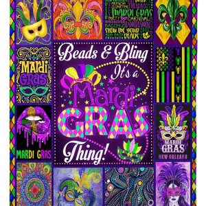 Happy Mardi Gras Beads And Bling Blanket